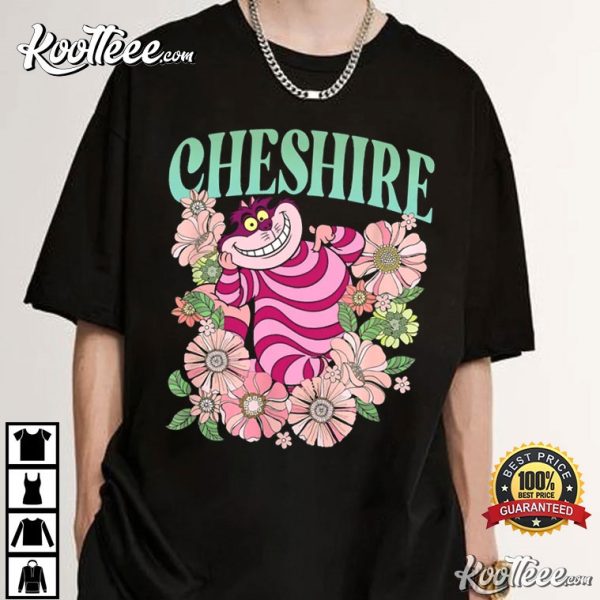 Retro Cheshire Cat Floral Alice in Wonderland T-Shirt