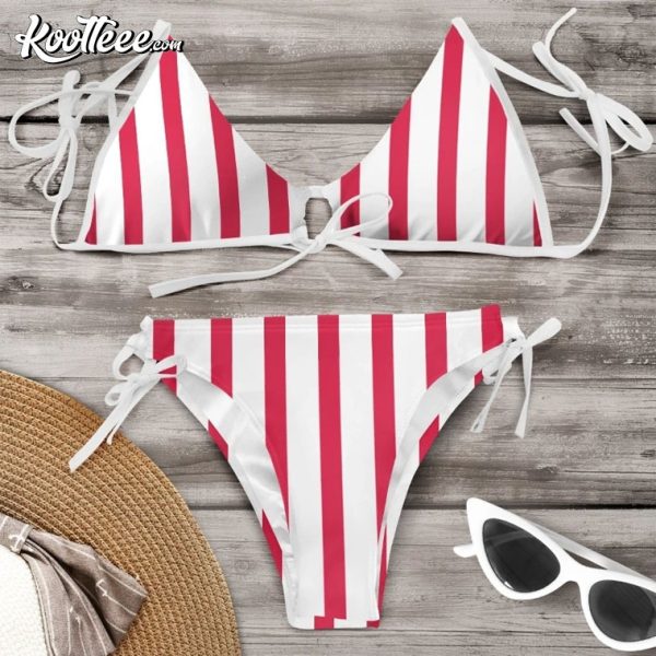 Straw Hat Pirates Red White Stripes One Piece Bikini Swimsuit