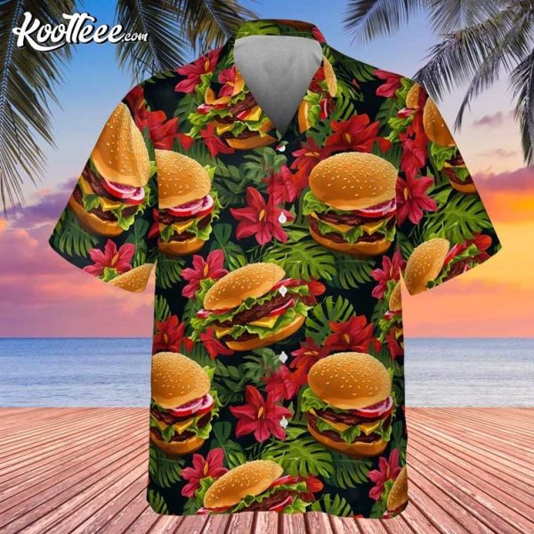 Cheeseburger Hamburger Hawaiian Print Shirt