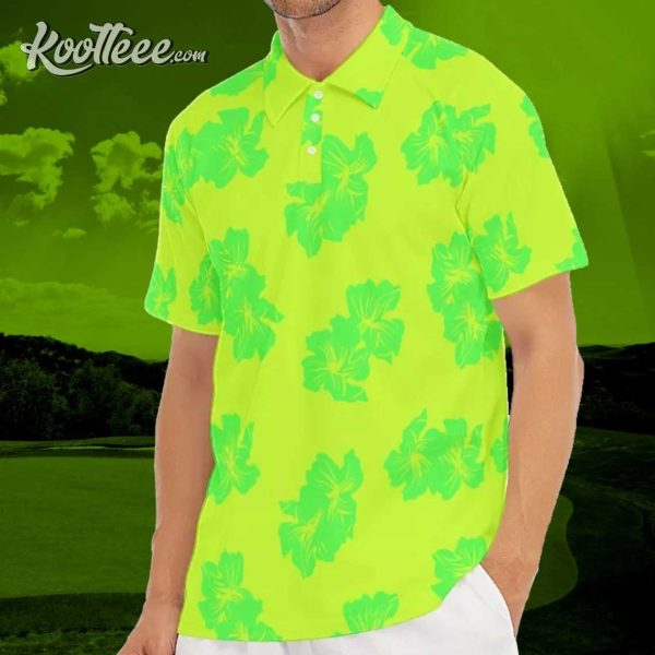 Hibiscus Neon Green Golf Polo Shirt