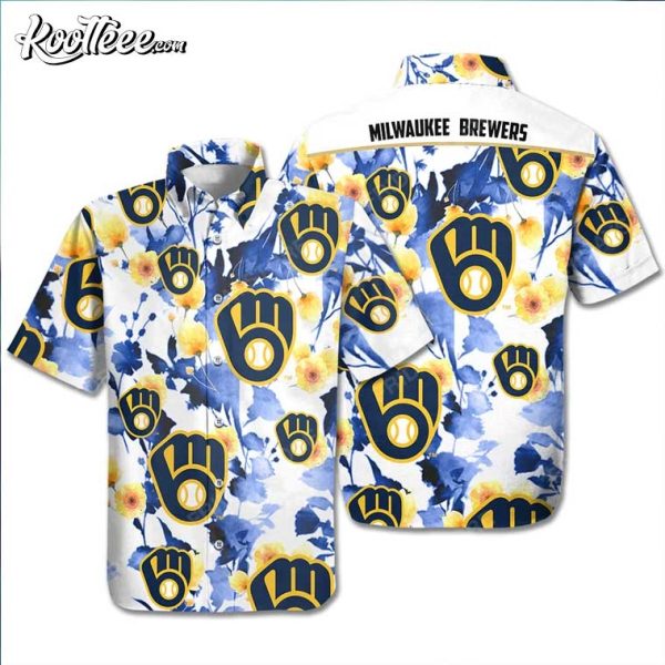 Milwaukee Brewers Flowers Blue White Hawaiian Shirt