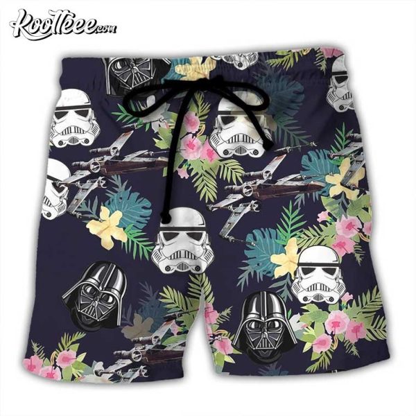 Darth Vader Stormtrooper Helmet Tropical Pattern Hawaiian Beach Shorts