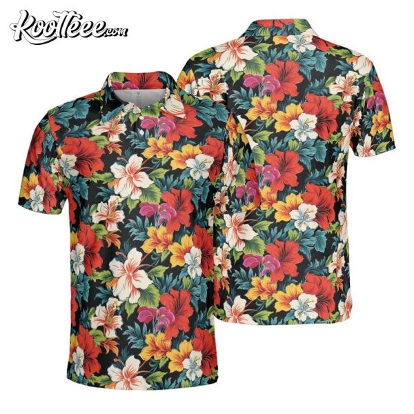 Tropical Floral Hawaiian Pattern Polo Shirt