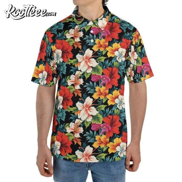 Tropical Floral Hawaiian Pattern Polo Shirt