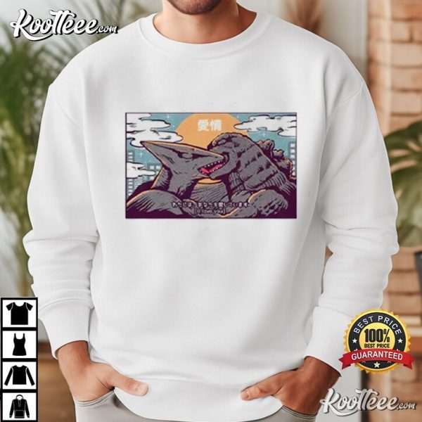 Godzilla Kissing Rodan Funny T-Shirt