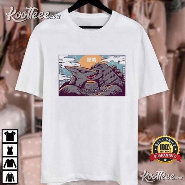 Godzilla Kissing Rodan Funny T-Shirt