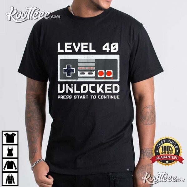 40th Birthday Gift Level 40 Unlocked Gamer T-Shirt