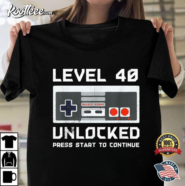 40th Birthday Gift Level 40 Unlocked Gamer T-Shirt