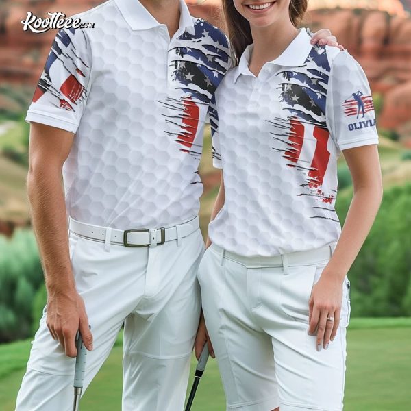 Couple Golf Matching USA Flag Custom Polo Shirt