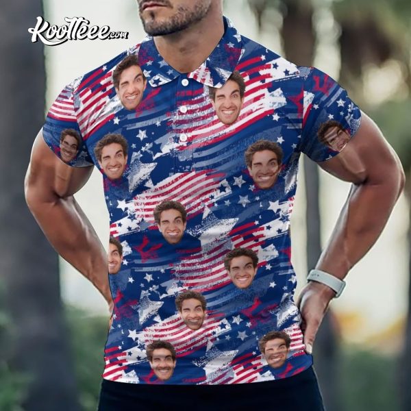Custom Face Picture US Flag Independence Day Polo Shirt