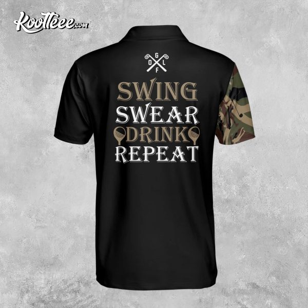 Golf Skull Camo Swing Swear Drink Repeat Polo Shirt