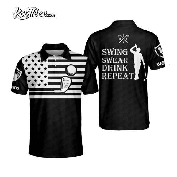 Funny Golf Swing Swear Drink Repeat Personalized Polo Shirt