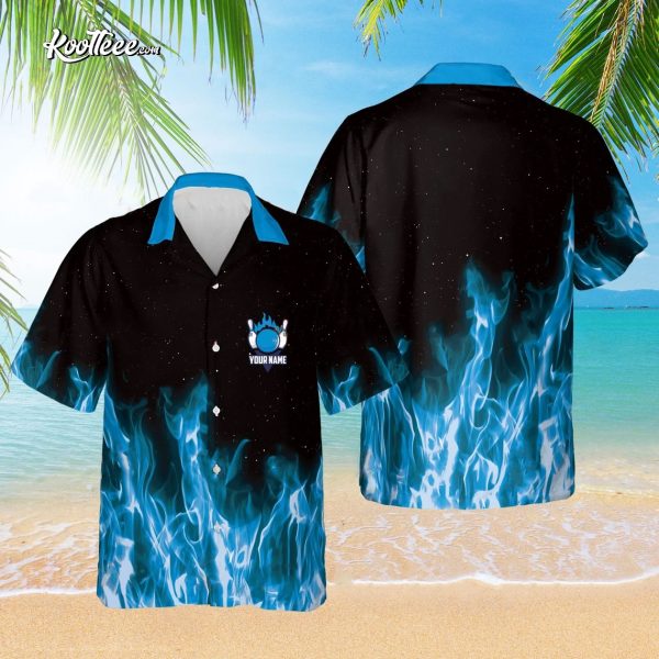 Bowling Blue Flame Magic Fire Personalized Hawaiian Shirt