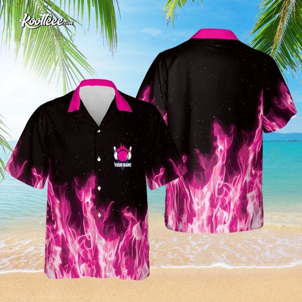 Bowling Pink Flame Magic Fire Personalized Hawaiian Shirt