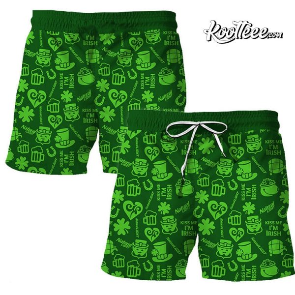 Natural Light St Patrick’s Day Doodle Pattern Hawaiian Shorts