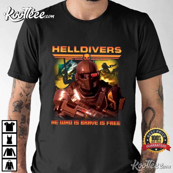 Helldivers He Who Is Brave Is Free Vintage 90s T-Shirt