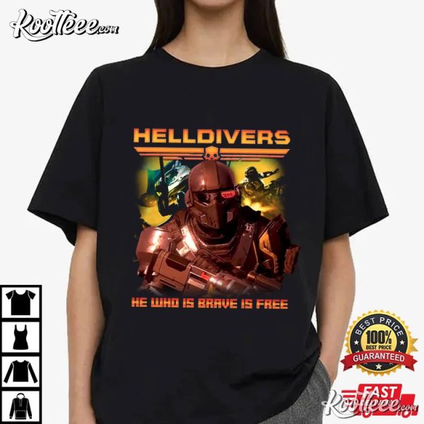 Helldivers He Who Is Brave Is Free Vintage 90s T-Shirt