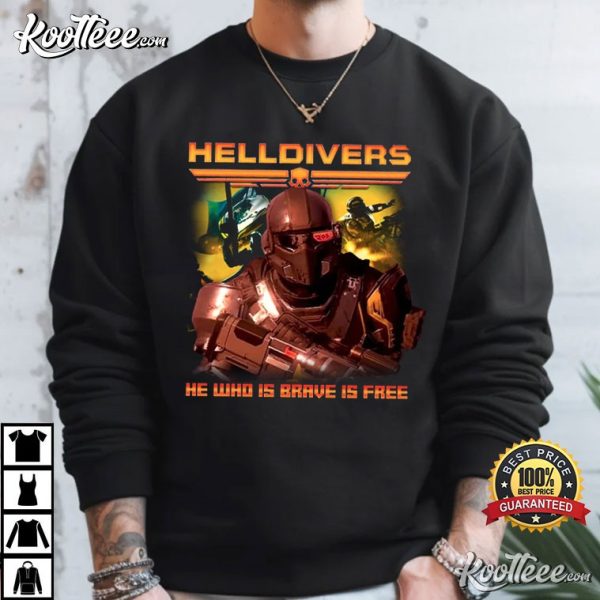 Helldivers He Who Is Brave Is Free Vintage 90s T-Shirt