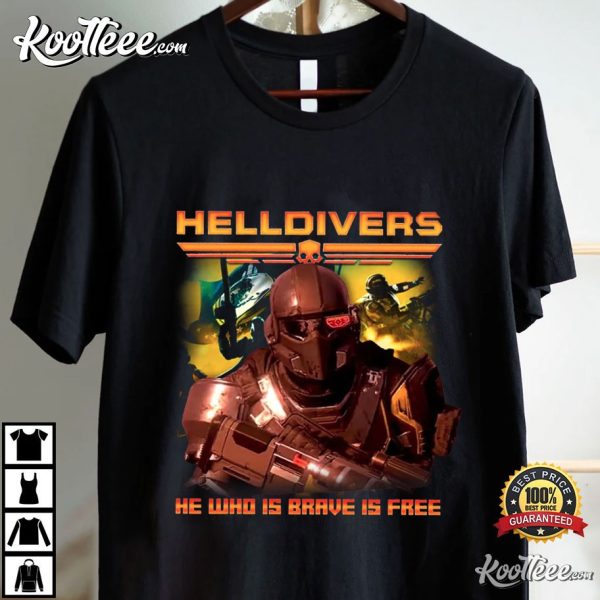 Helldivers He Who Is Brave Is Free Vintage 90s T-Shirt