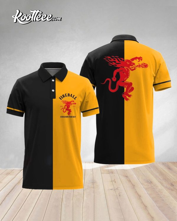 Fireball Cinnamon Whisky Black And Yellow Color Polo Shirt