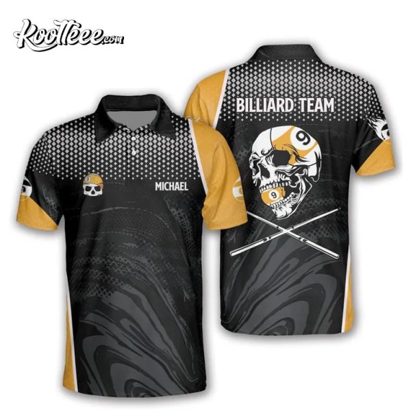 Billiard Custom Name Team 9 Ball Skull Polo Shirt
