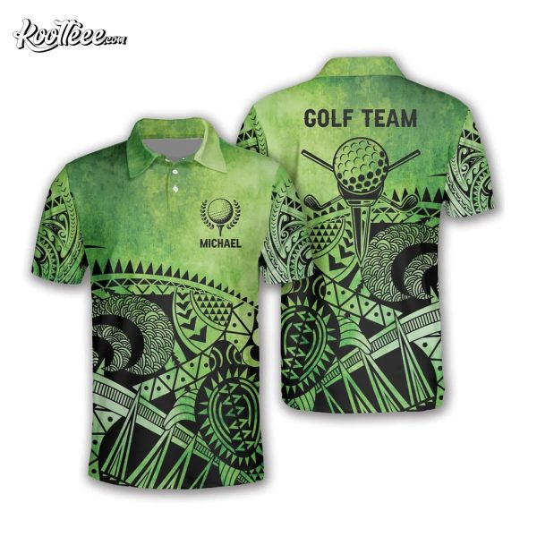 Golf Team Green Tribal Custom Name Polo Shirt