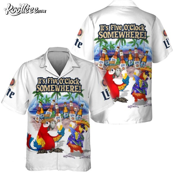 Miller Lite It’s Five O’Clock Somewhere Parrot Hawaiian Shirt