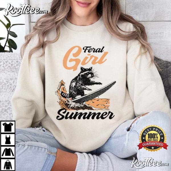 Feral Girl Summer Raccoon Retro 90s T-Shirt