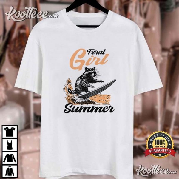 Feral Girl Summer Raccoon Retro 90s T-Shirt