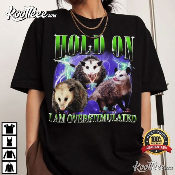 Possum Hold On I Am Overstimulated Vintage 90s T-Shirt