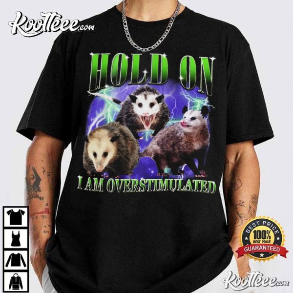 Possum Hold On I Am Overstimulated Vintage 90s T-Shirt