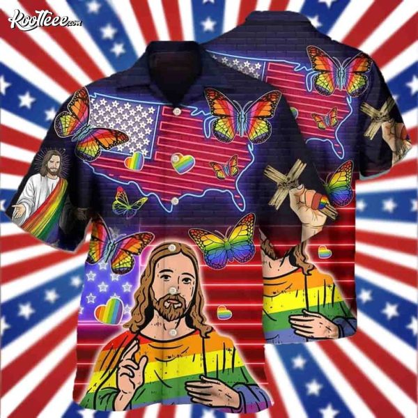 LGBT Independence Day Jesus Butterfly Neon Hawaiian Shirt