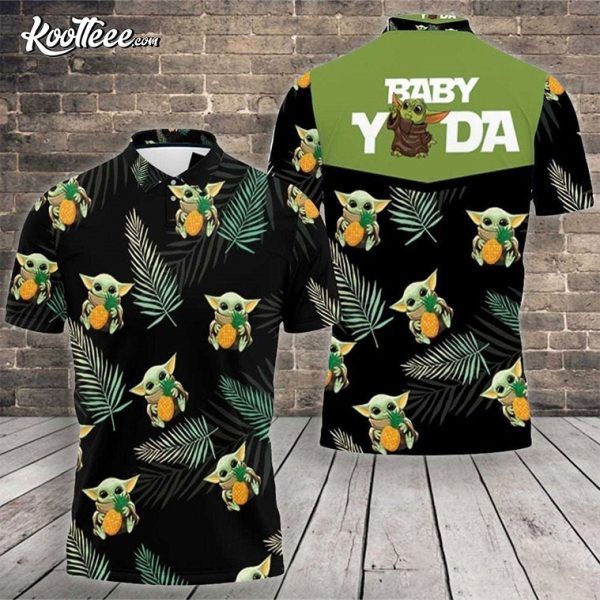 Baby Yoda Hug Pineapple Hawaiian Polo Shirt