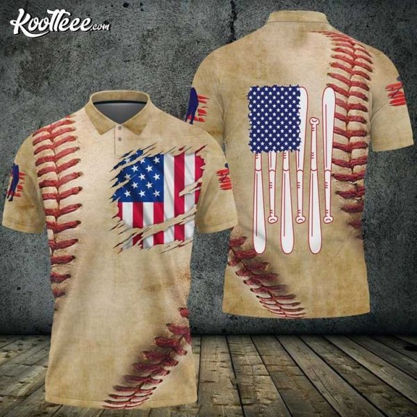 Baseball Ball American Flag Polo Shirt