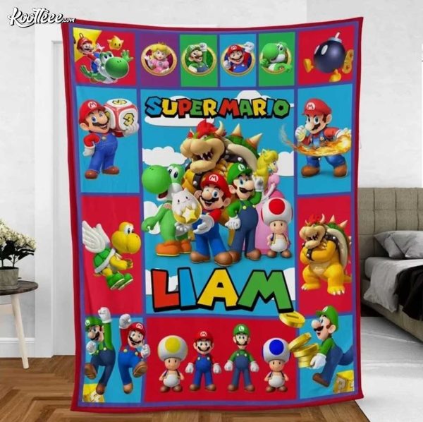 Super Mario Birthday Kid Gift Custom Fleece Blanket