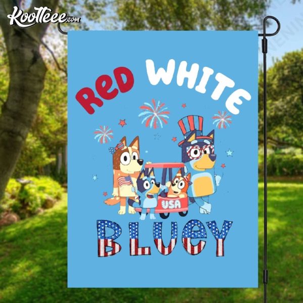 Bluey Family Red White Bluey 4th Of July Garden House Flag