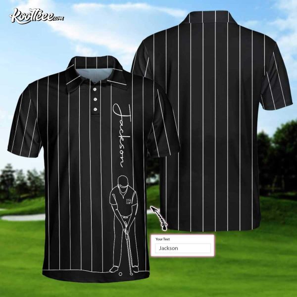 Personalized Golfer Back And White One Line Drawing Polo Shirt