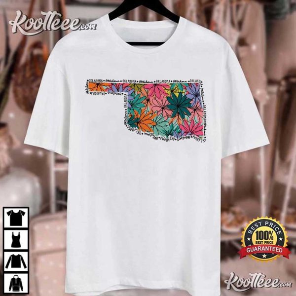 Floral Oklahoma State Map Vacation T-Shirt