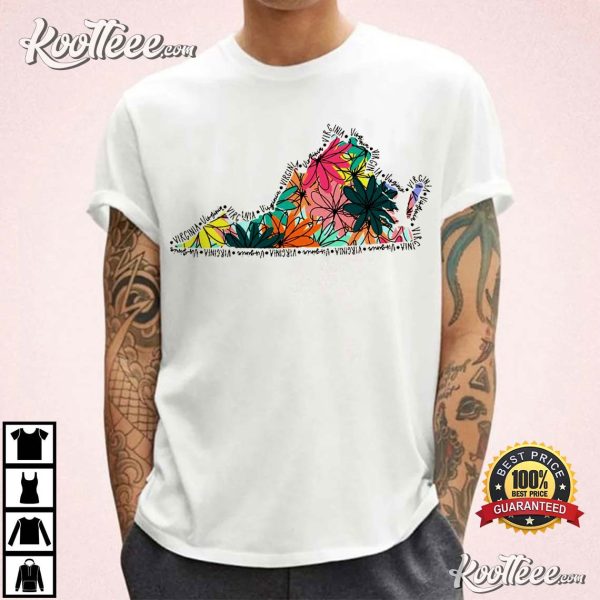 Floral Virginia State Map Travel Gifts T-Shirt