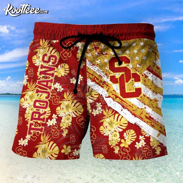 USC Trojans Tropical Flower And Flag Hawaiian Shirt And Shorts