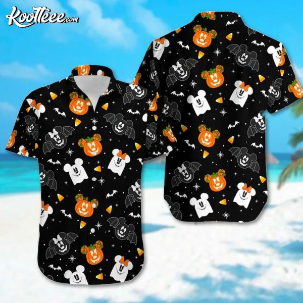 Halloween Mickey Head Pumpkin Bat Hawaiian Shirt