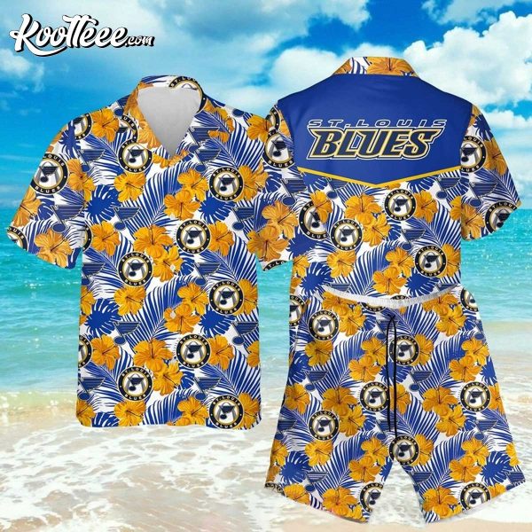 St Louis Blues Hibiscus Hawaiian Shirt And Shorts