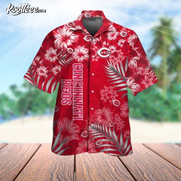 Cincinnati Reds Tropical Flowers Hawaiian Shirt