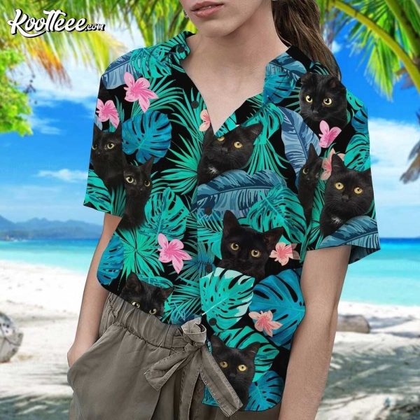 Black Cat Floral Summer Hawaiian Shirt