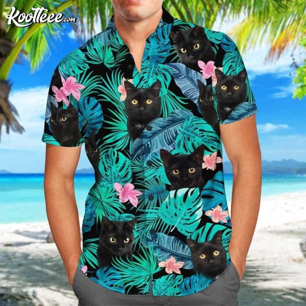 Black Cat Floral Summer Hawaiian Shirt