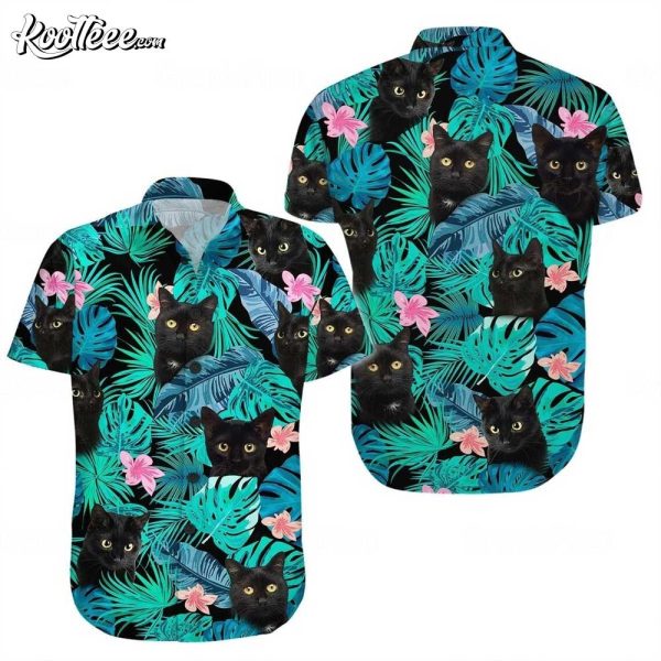 Black Cat Floral Summer Hawaiian Shirt