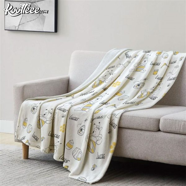 Pooh Bear Cute Honey Bee Personalized Fleece Blanket