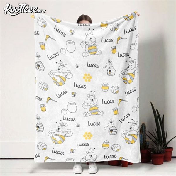 Pooh Bear Cute Honey Bee Personalized Fleece Blanket