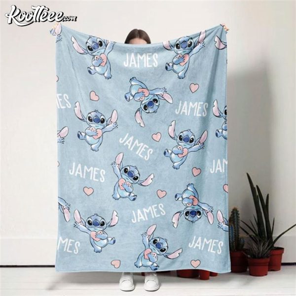 Stitch Cartoon Gift Personalized Fleece Blanket