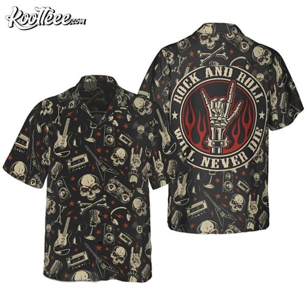 Rock N Roll Will Never Die Electric Guitar Skull Hawaiian Shirt